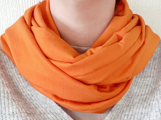 Burnt Orange Plain 100% Knitted Cotton Infinity Scarf