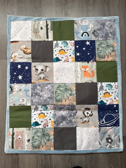 Patchwork Baby Blanket 72x84 cm | Woodland and Jungle Animal Theme | Handmade Minky Backed Baby Blanket | Nursery Blanket | Baby Shower Gift