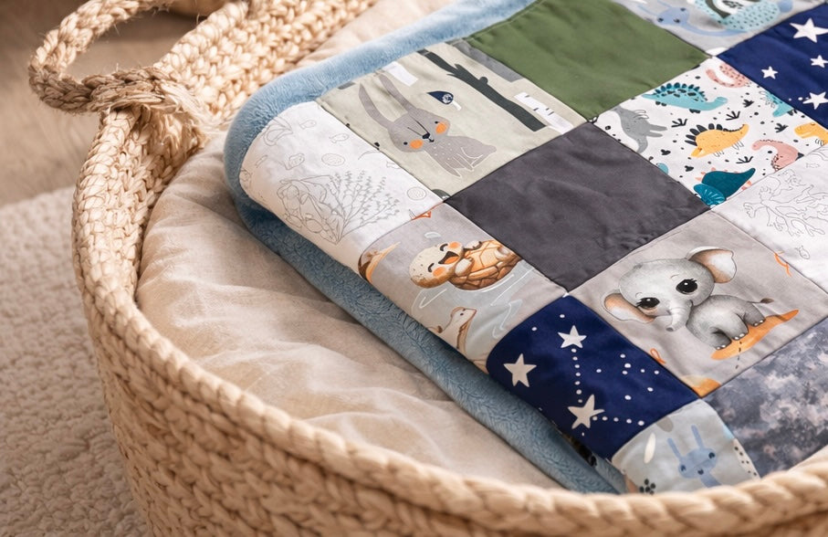 Patchwork Baby Blanket 72x84 cm | Woodland and Jungle Animal Theme | Handmade Minky Backed Baby Blanket | Nursery Blanket | Baby Shower Gift