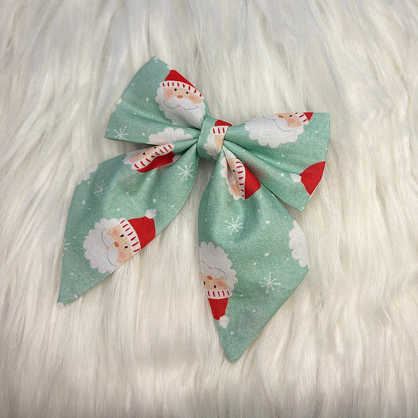 Santa on Green Bow Hair Clip with Tails Pack of 2