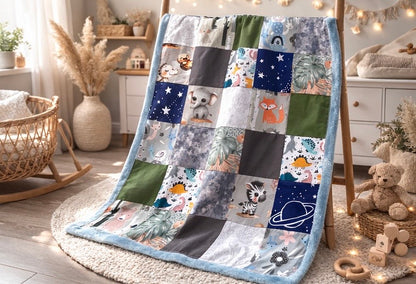 Patchwork Baby Blanket 72x84 cm | Woodland and Jungle Animal Theme | Handmade Minky Backed Baby Blanket | Nursery Blanket | Baby Shower Gift