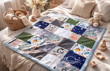 Patchwork Baby Blanket 72x84 cm | Woodland and Jungle Animal Theme | Handmade Minky Backed Baby Blanket | Nursery Blanket | Baby Shower Gift