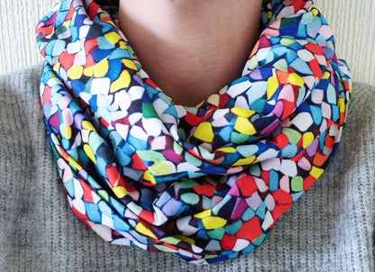 Colourful Mosaic Premium Print 100% Knitted Cotton Infinity Scarf
