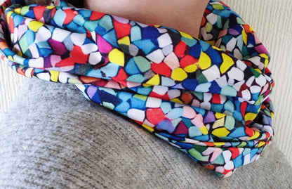 Colourful Mosaic Premium Print 100% Knitted Cotton Infinity Scarf