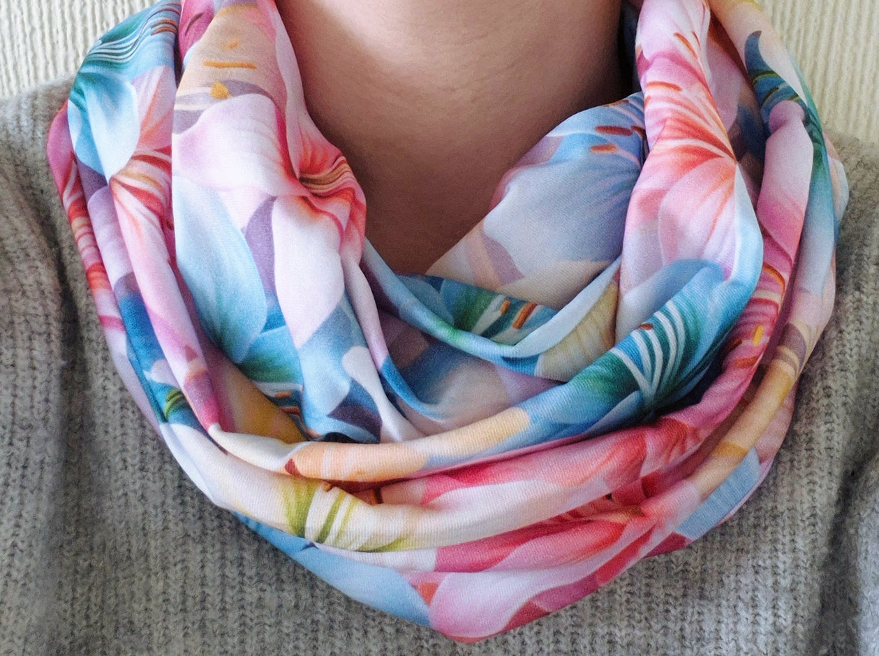 Pastel Lillies Premium Print 100% Knitted Cotton Infinity Scarf