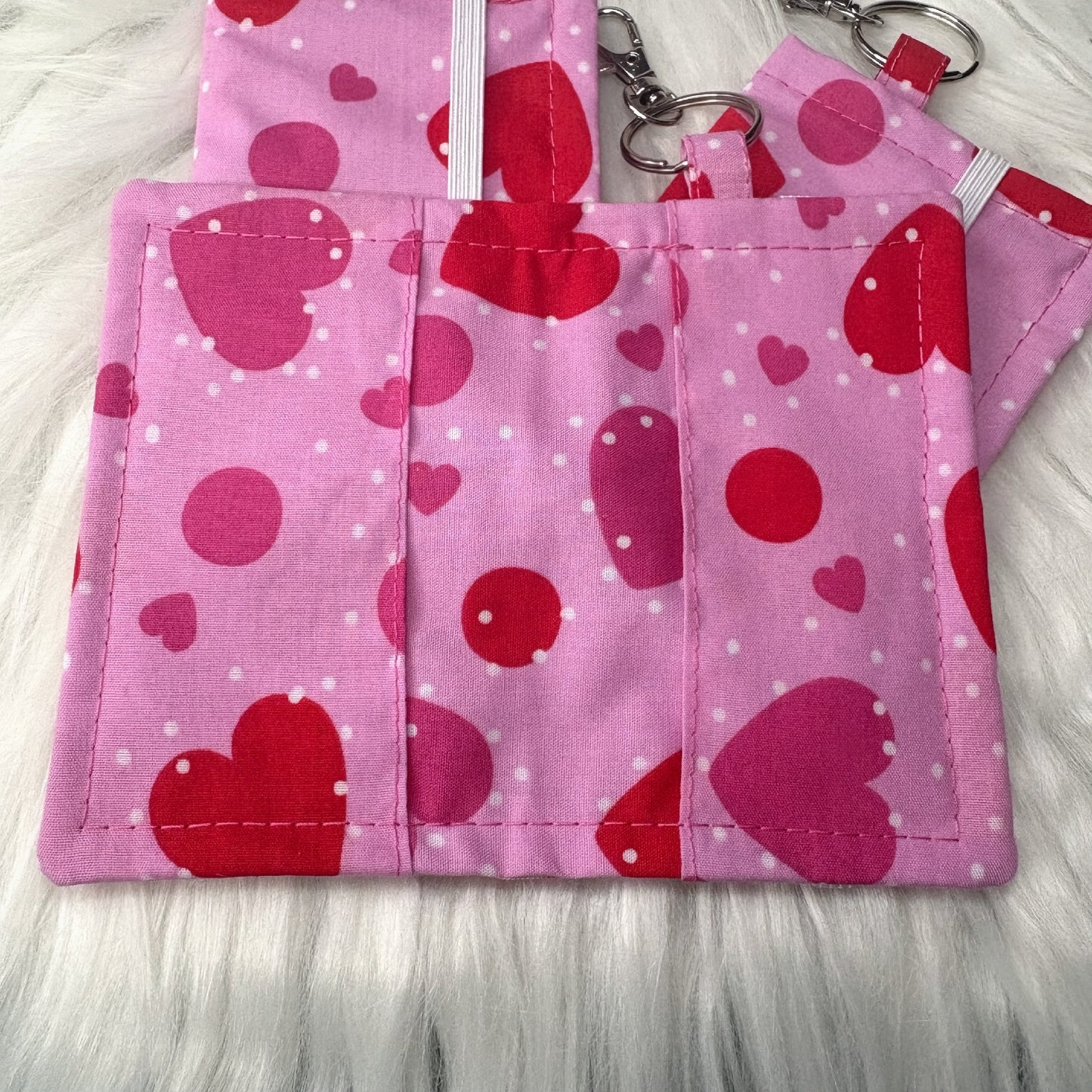 Card Holder Wallet with Keyring | Love Heart Pattern