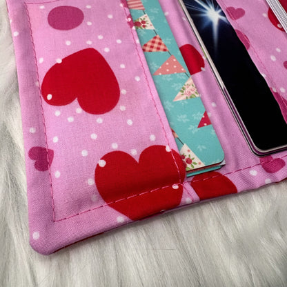 Card Holder Wallet with Keyring | Love Heart Pattern