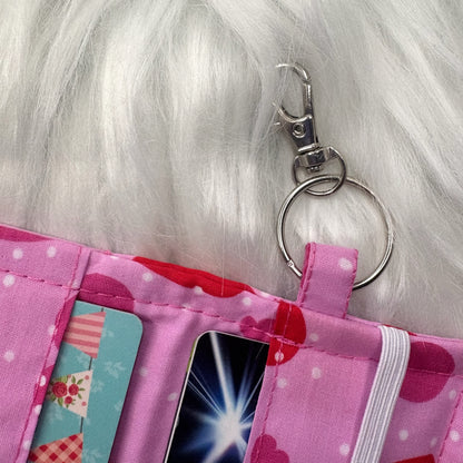 Card Holder Wallet with Keyring | Love Heart Pattern