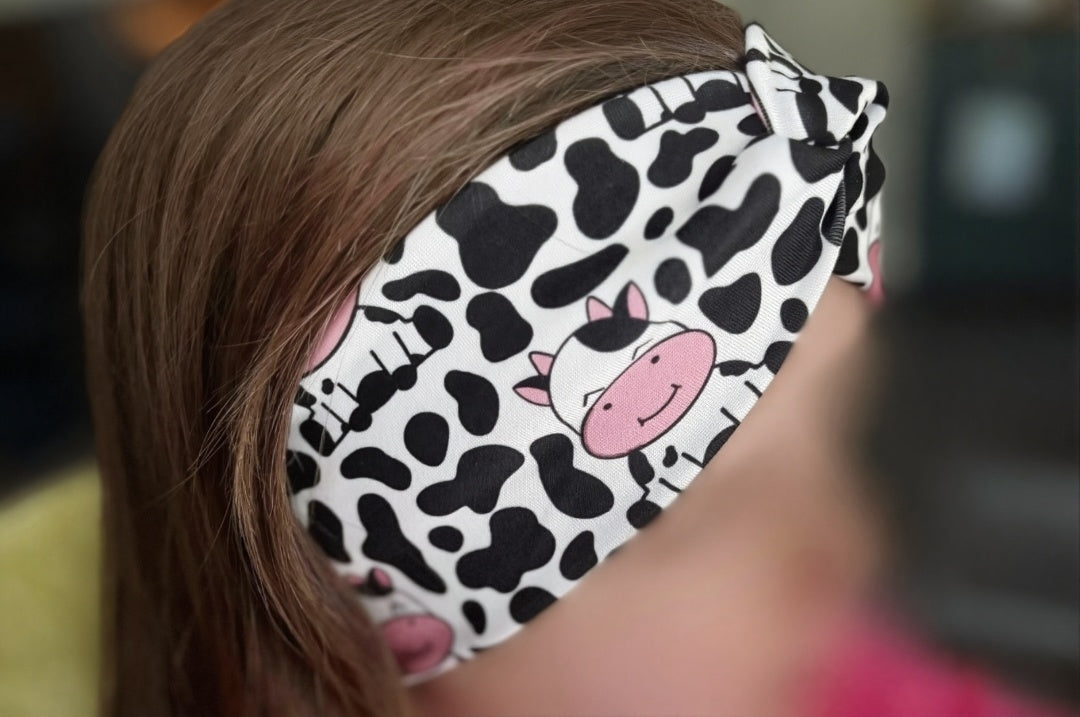 Cow Print Kids Knotted Headband | Stretch Fabric