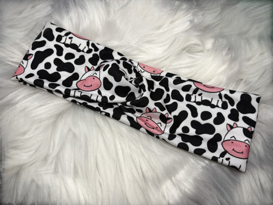 Cow Print Kids Knotted Headband | Stretch Fabric