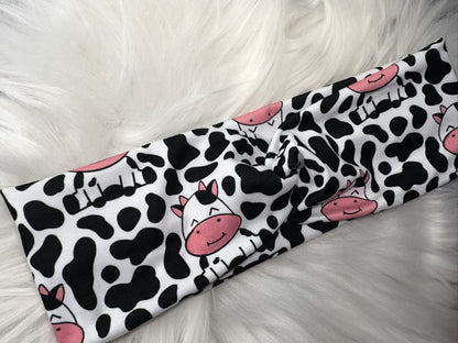 Cow Print Kids Knotted Headband | Stretch Fabric