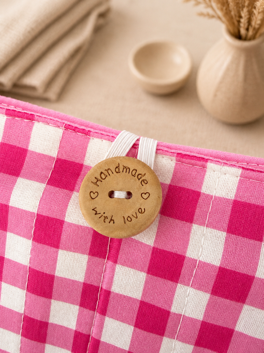 Pink Gingham Book Sleeve | Handmade Quilted Protector Pouch
