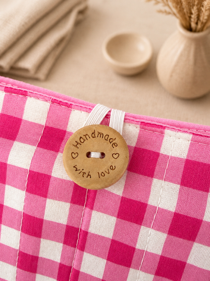 Pink Gingham Book Sleeve | Handmade Quilted Protector Pouch