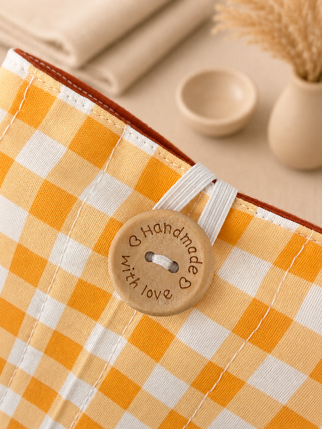 Yellow Gingham Book Sleeve | Handmade Quilted Protector Pouch
