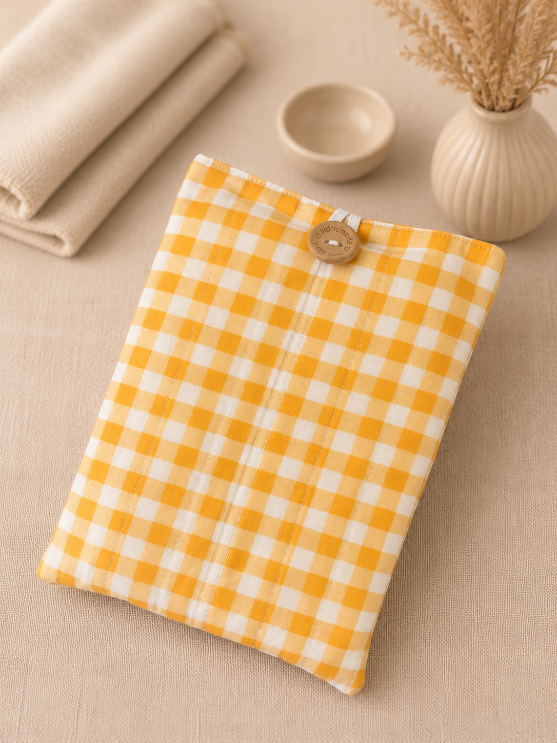 Yellow Gingham Book Sleeve | Handmade Quilted Protector Pouch