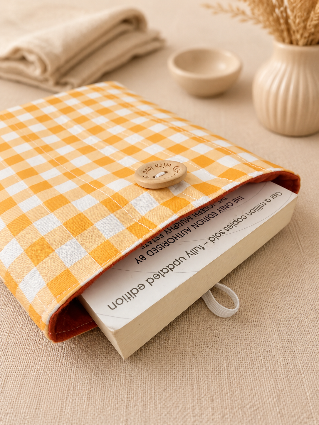 Yellow Gingham Book Sleeve | Handmade Quilted Protector Pouch