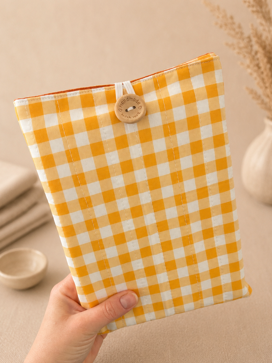 Yellow Gingham Book Sleeve | Handmade Quilted Protector Pouch