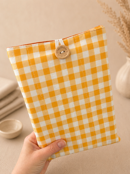 Yellow Gingham Book Sleeve | Handmade Quilted Protector Pouch