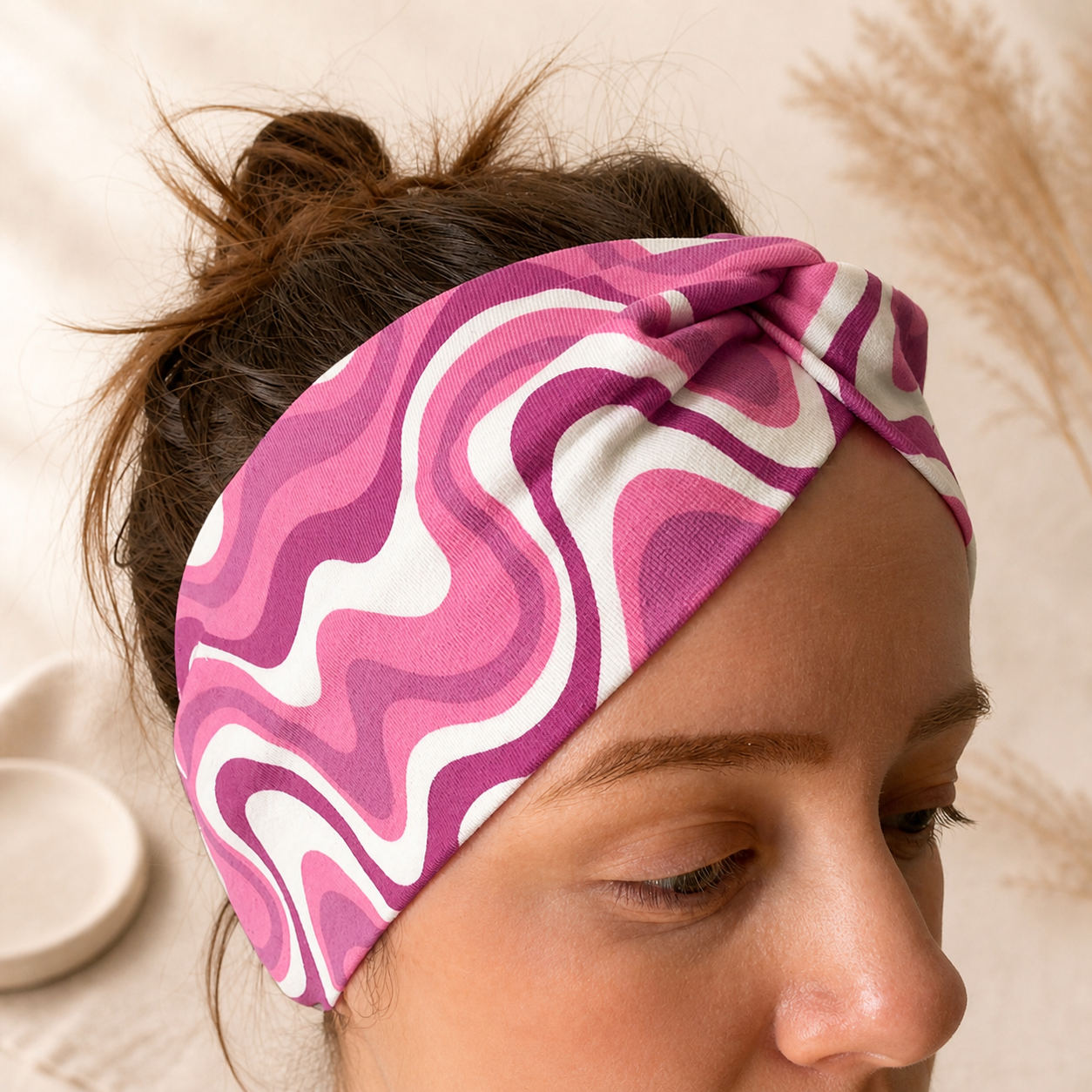 Pink Wavy Knot Headband, Retro Swirl Band, Statement Hair Accessory, Trendy Summer Style UK