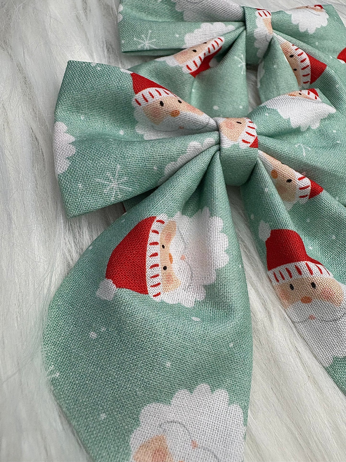 Santa on Green Bow Hair Clip with Tails Pack of 2