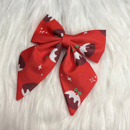 Christmas Pudding Bow Hair Clip with Tails Pack of 2
