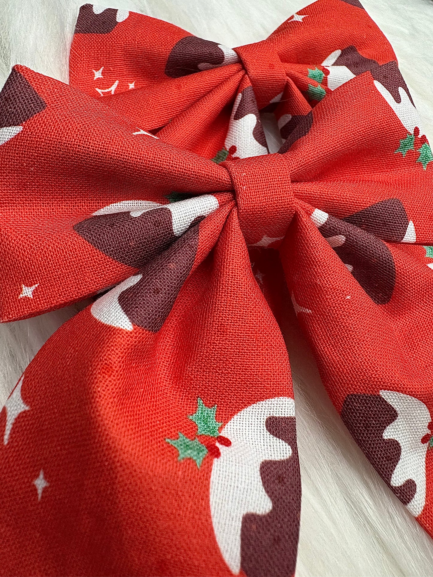 Christmas Pudding Bow Hair Clip with Tails Pack of 2