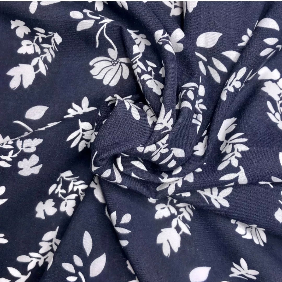 Navy with White Flower Infinity Scarf 100% Viscose