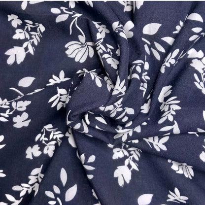 Navy with White Flower Infinity Scarf 100% Viscose