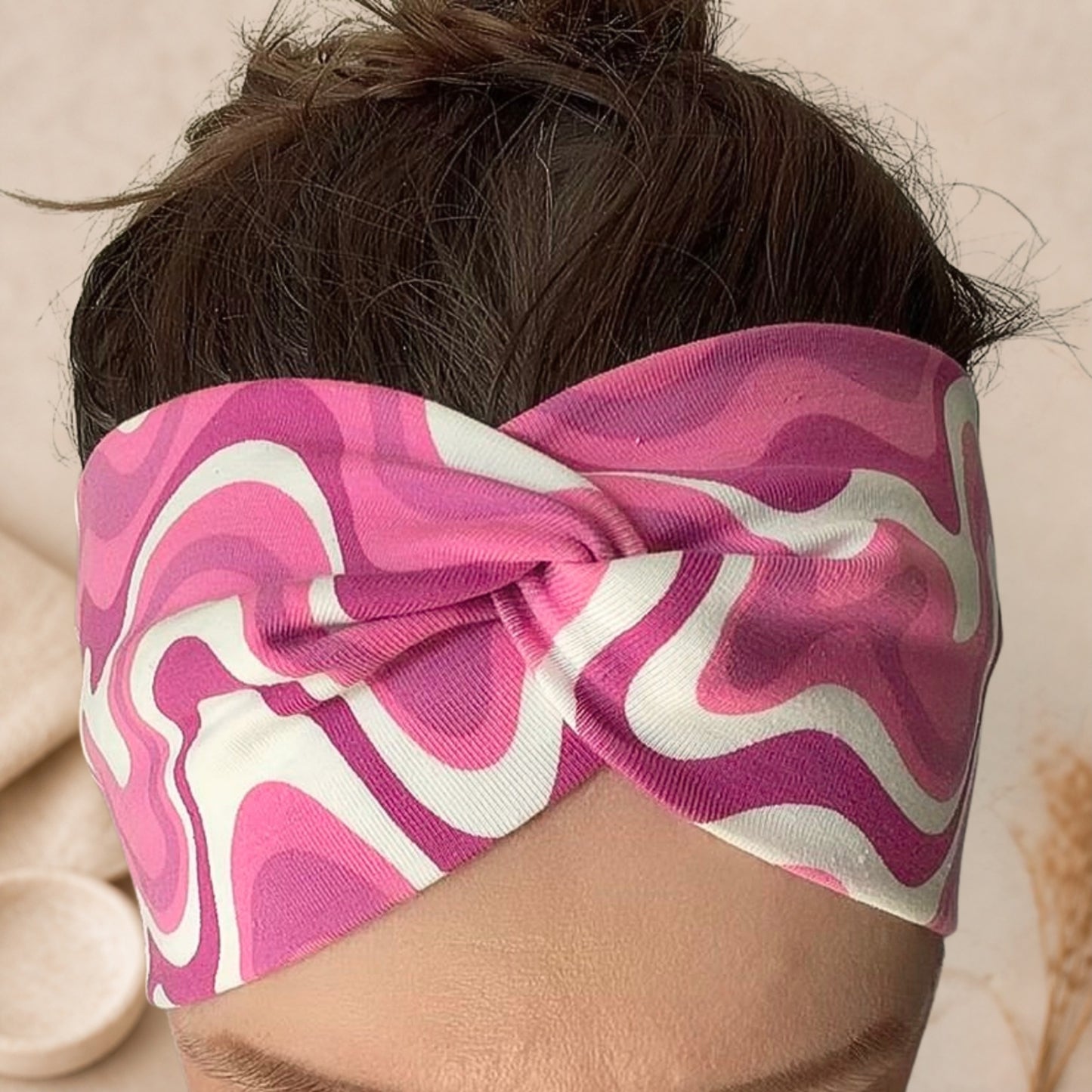 Pink Wavy Knot Headband, Retro Swirl Band, Statement Hair Accessory, Trendy Summer Style UK