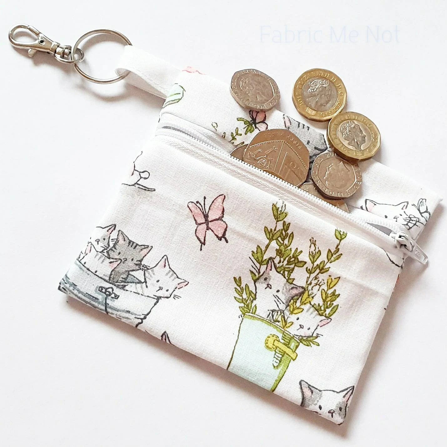 Small Zip Pouch with Lobster Keyring. 100% Cotton. Size 4" x 4.5" Pet Design Collection