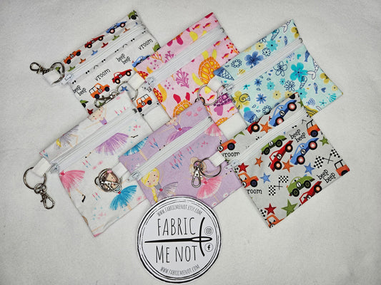 Small Zip Pouch with Lobster Keyring. 100% Cotton Size 4" x 4.5" Kids Collection