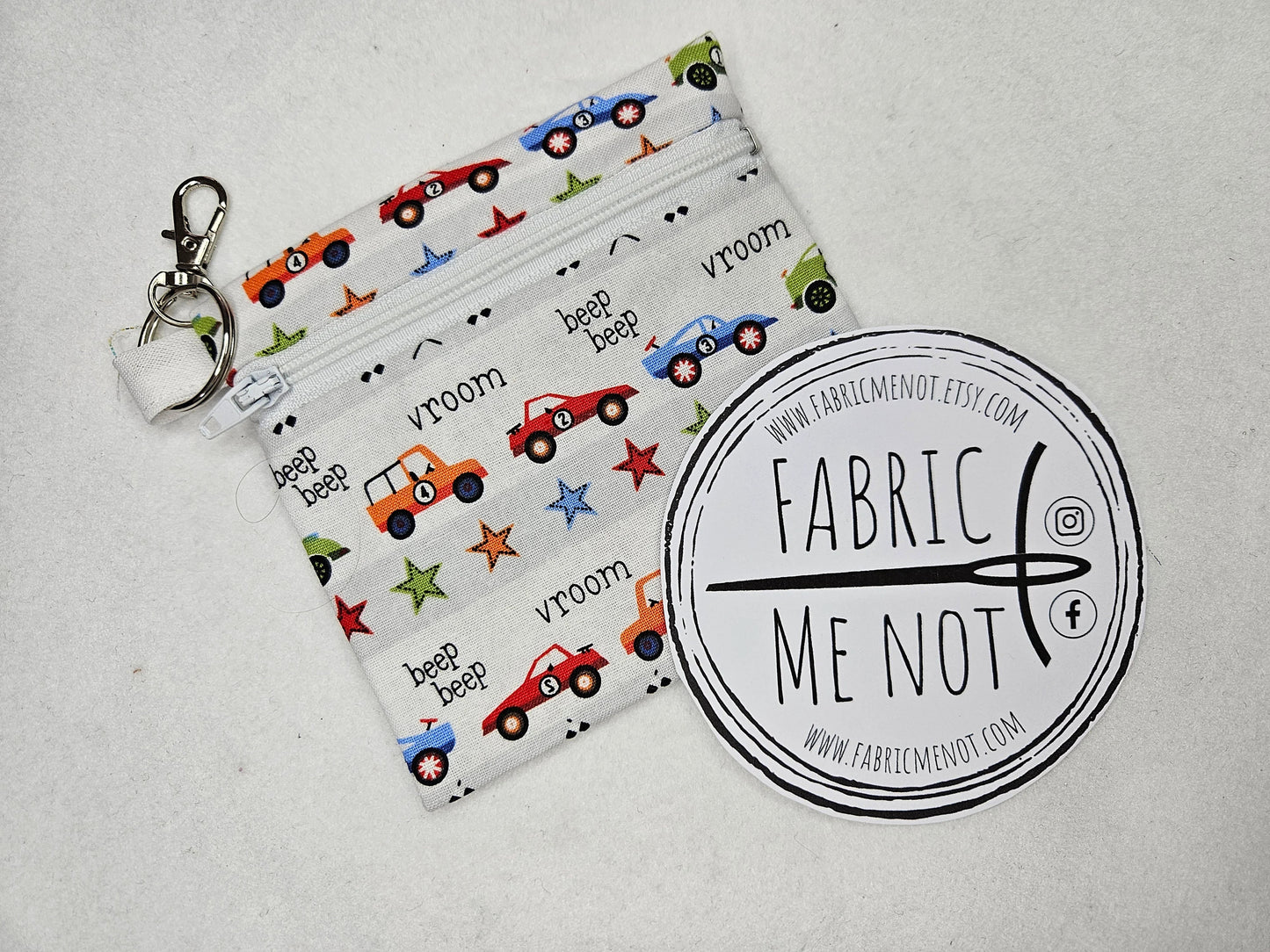 Small Zip Pouch with Lobster Keyring. 100% Cotton Size 4" x 4.5" Kids Collection