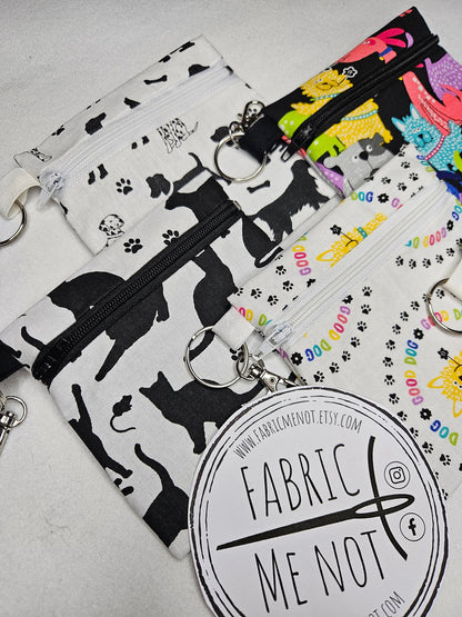 Small Zip Pouch with Lobster Keyring. 100% Cotton. Size 4" x 4.5" Pet Design Collection