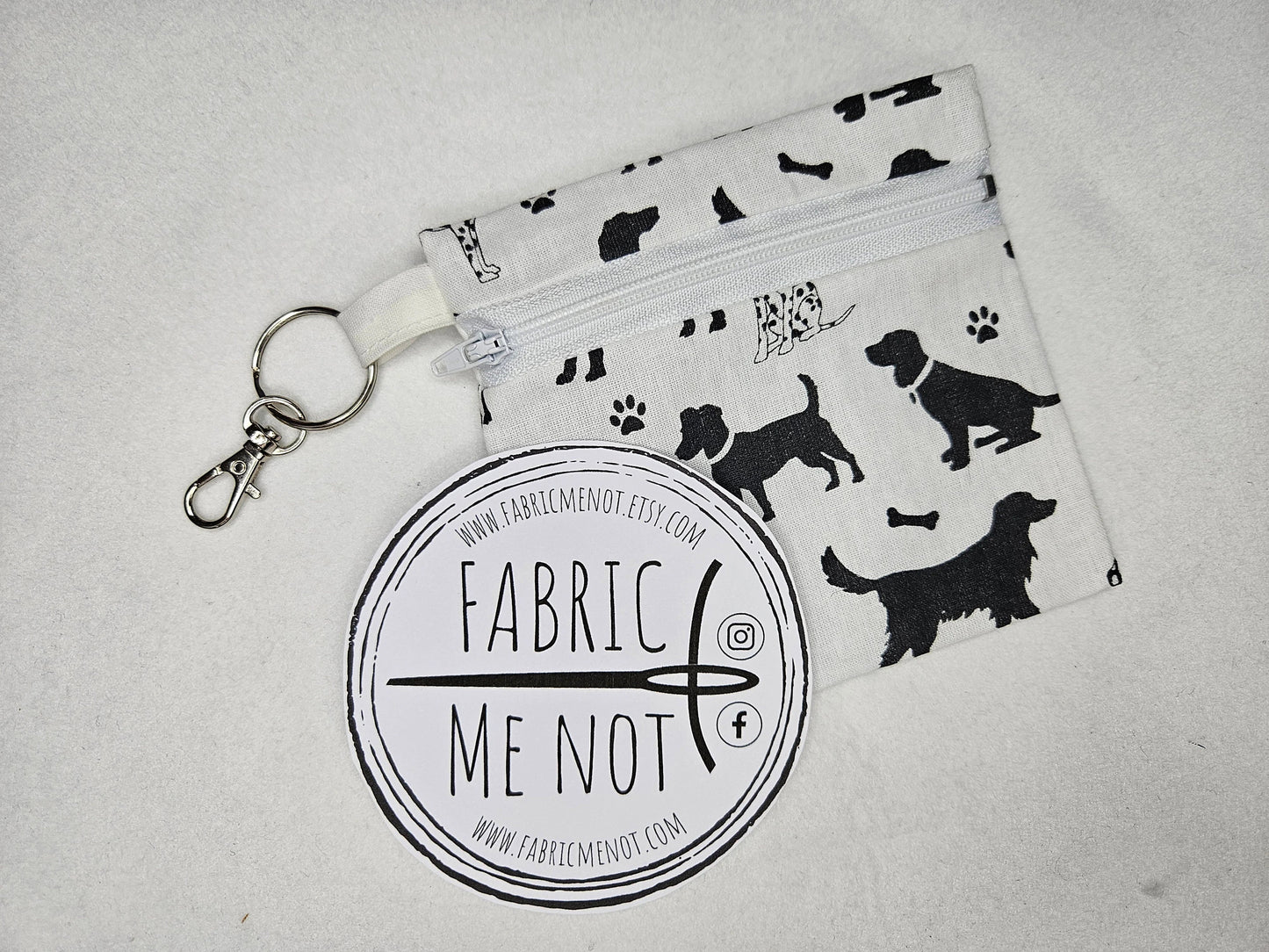 Small Zip Pouch with Lobster Keyring. 100% Cotton. Size 4" x 4.5" Pet Design Collection