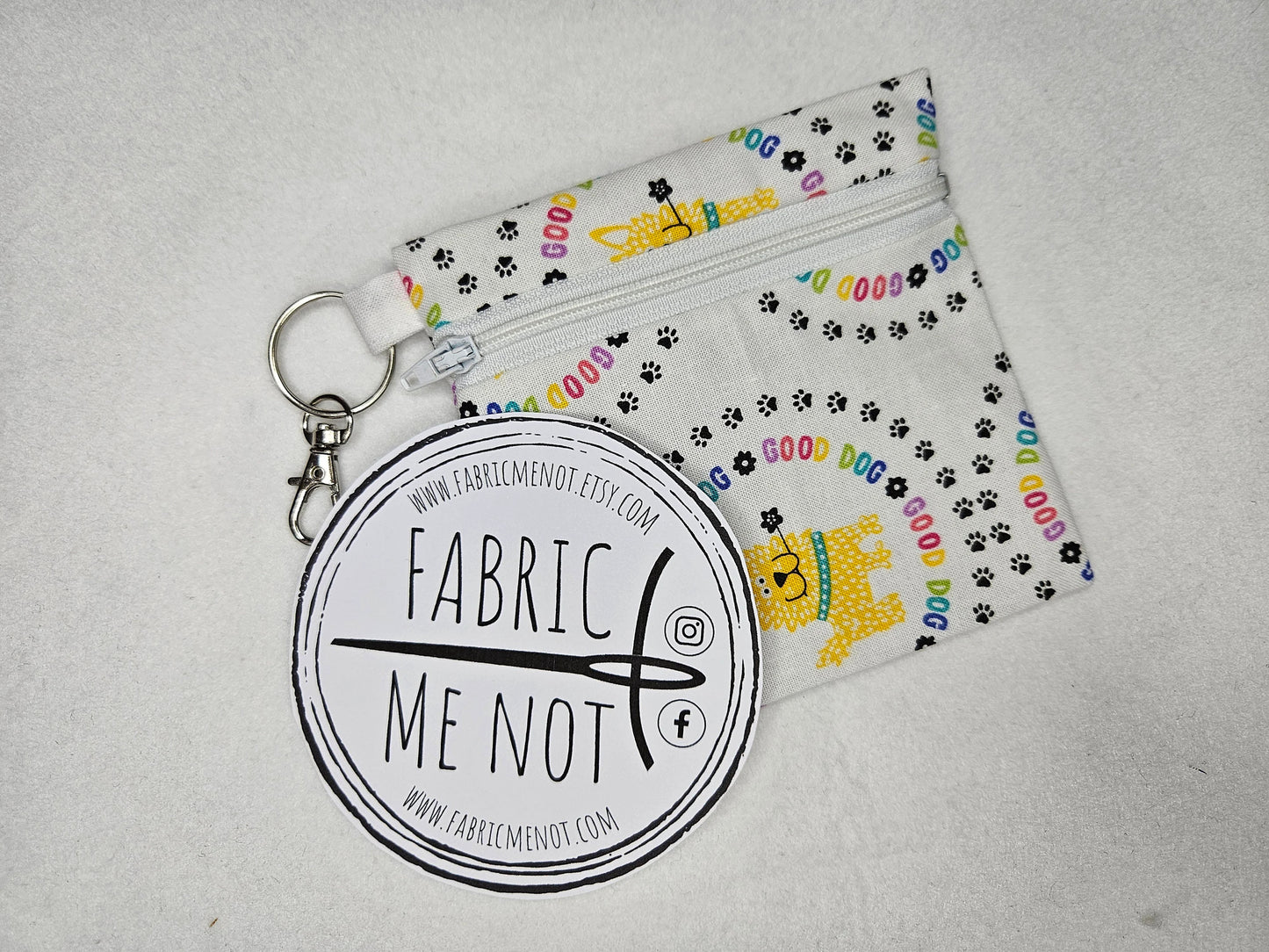 Small Zip Pouch with Lobster Keyring. 100% Cotton. Size 4" x 4.5" Pet Design Collection