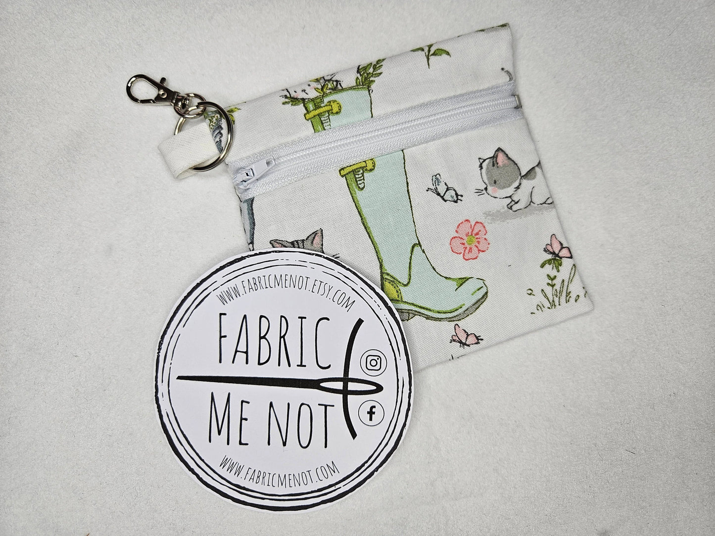 Small Zip Pouch with Lobster Keyring. 100% Cotton. Size 4" x 4.5" Pet Design Collection