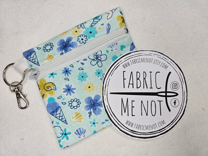 Small Zip Pouch with Lobster Keyring. 100% Cotton Size 4" x 4.5" Kids Collection