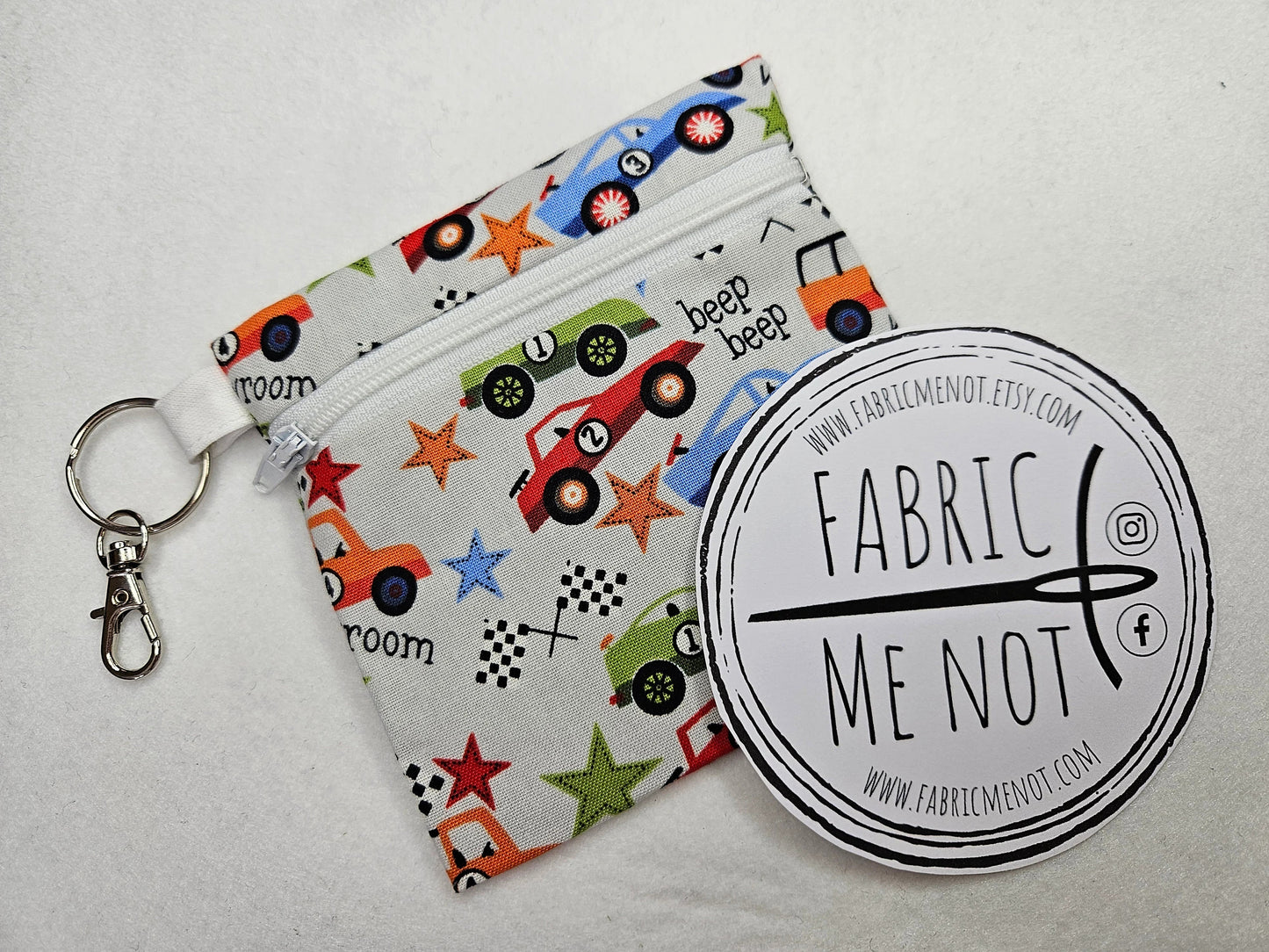 Small Zip Pouch with Lobster Keyring. 100% Cotton Size 4" x 4.5" Kids Collection