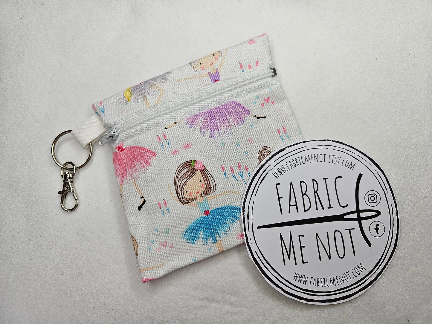 Small Zip Pouch with Lobster Keyring. 100% Cotton Size 4" x 4.5" Kids Collection