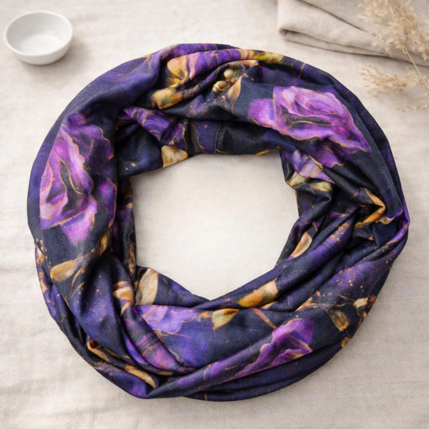 Purple Roses Premium Print 100% Knitted Cotton Infinity Scarf
