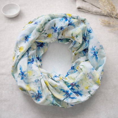 Daisy and Cornflower Infinity Scarf 100% Viscose