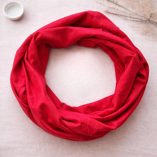 Red Plain 100% Knitted Cotton Infinity Scarf