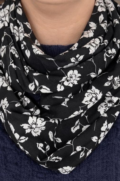 Black Floral Lightweight Infinity Scarf 100% Viscose