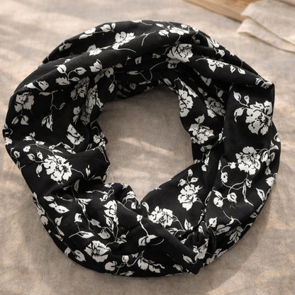 Black Floral Lightweight Infinity Scarf 100% Viscose