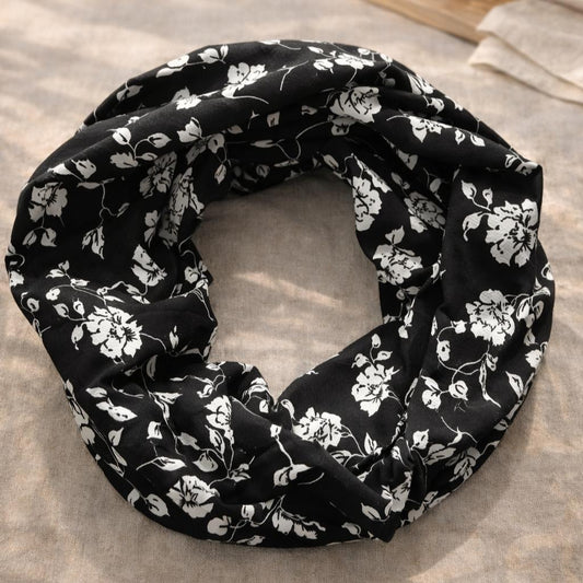 Black Floral Lightweight Infinity Scarf 100% Viscose