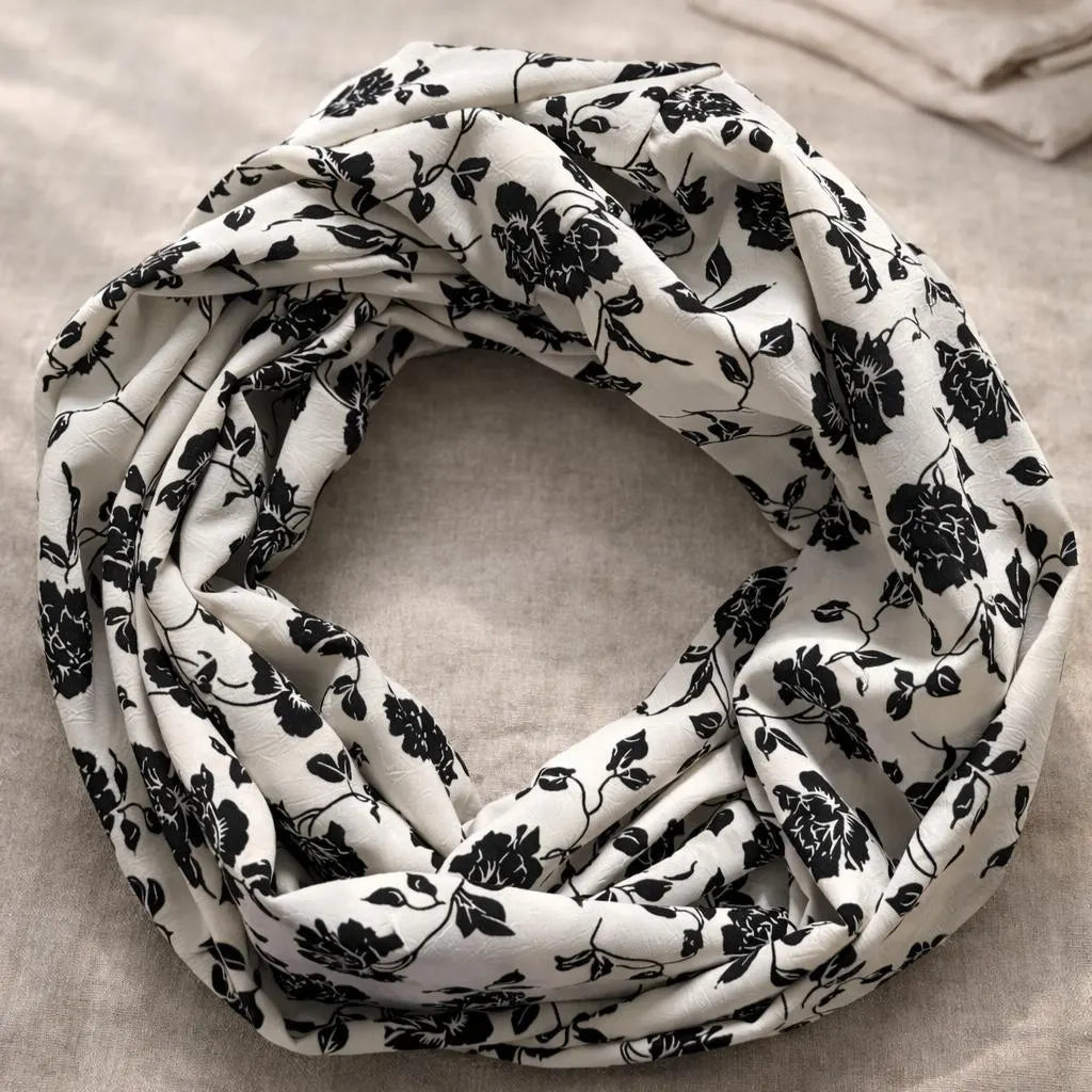 White Floral Lightweight Infinity Scarf 100% Viscose