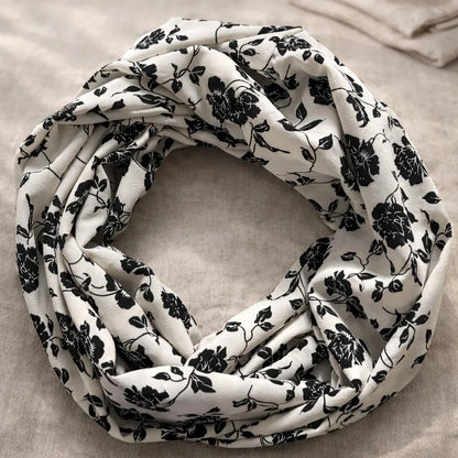 White Floral Lightweight Infinity Scarf 100% Viscose