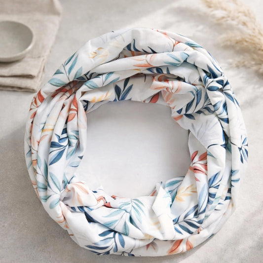 Gentle Leaves Orange Green Premium Print 100% Knitted Cotton Infinity Scarf
