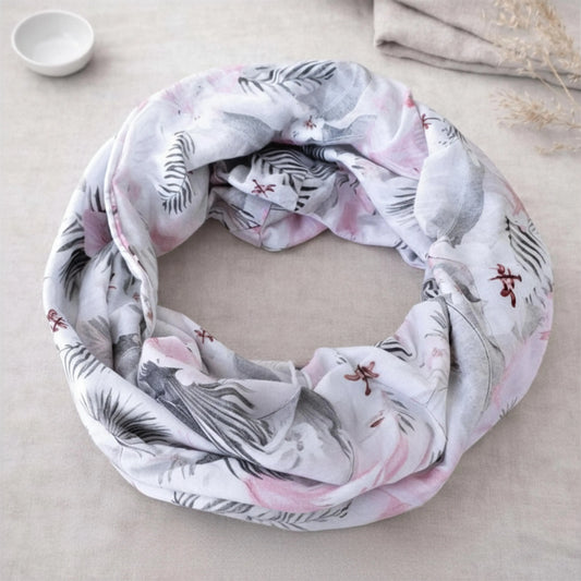 Pink Flowers 100% Knitted Cotton Infinity Scarf