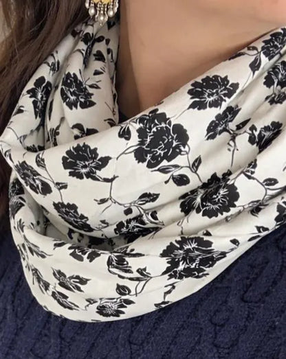 White Floral Lightweight Infinity Scarf 100% Viscose